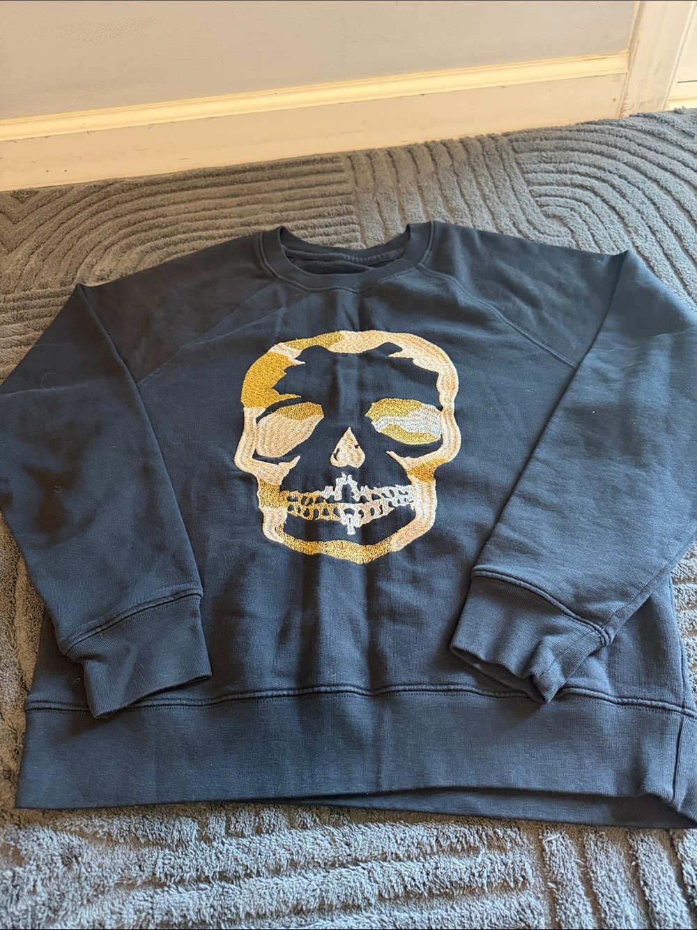 Zadig & Voltaire Black Crewneck with Gold Skull Embroidery